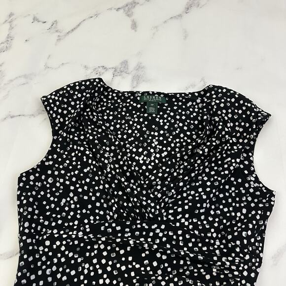 Lauren Ralph Lauren Womens Sheath Dress Size 12 P Black White Dots Stretch - Picture 2 of 10